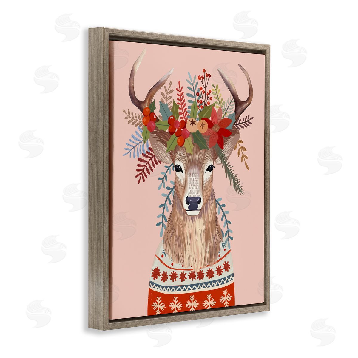 Mia Charro Festive Berries Reindeer Canvas Wall Art Print