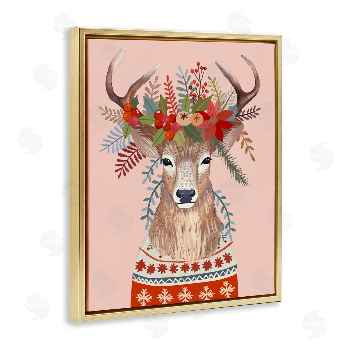 Mia Charro Festive Berries Reindeer Canvas Wall Art Print