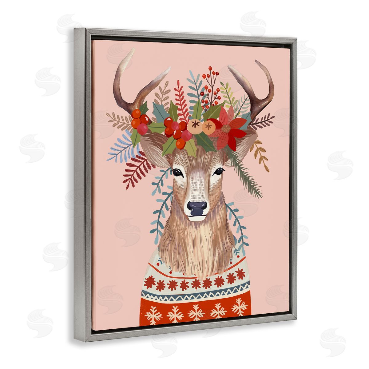 Mia Charro Festive Berries Reindeer Canvas Wall Art Print