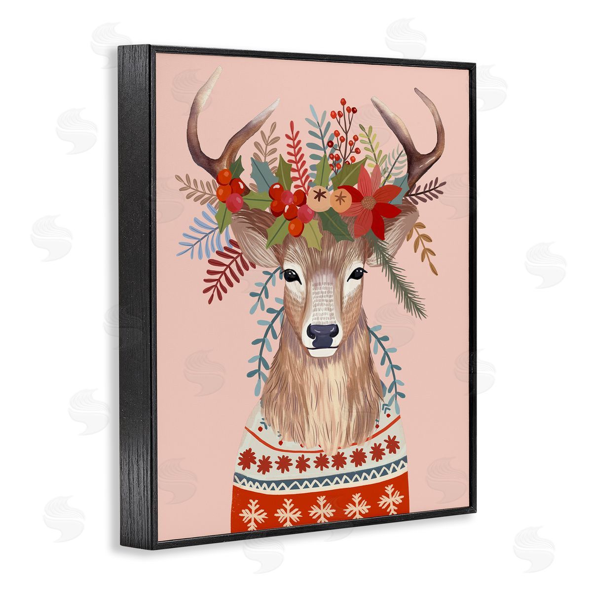 Mia Charro Festive Berries Reindeer Canvas Wall Art Print