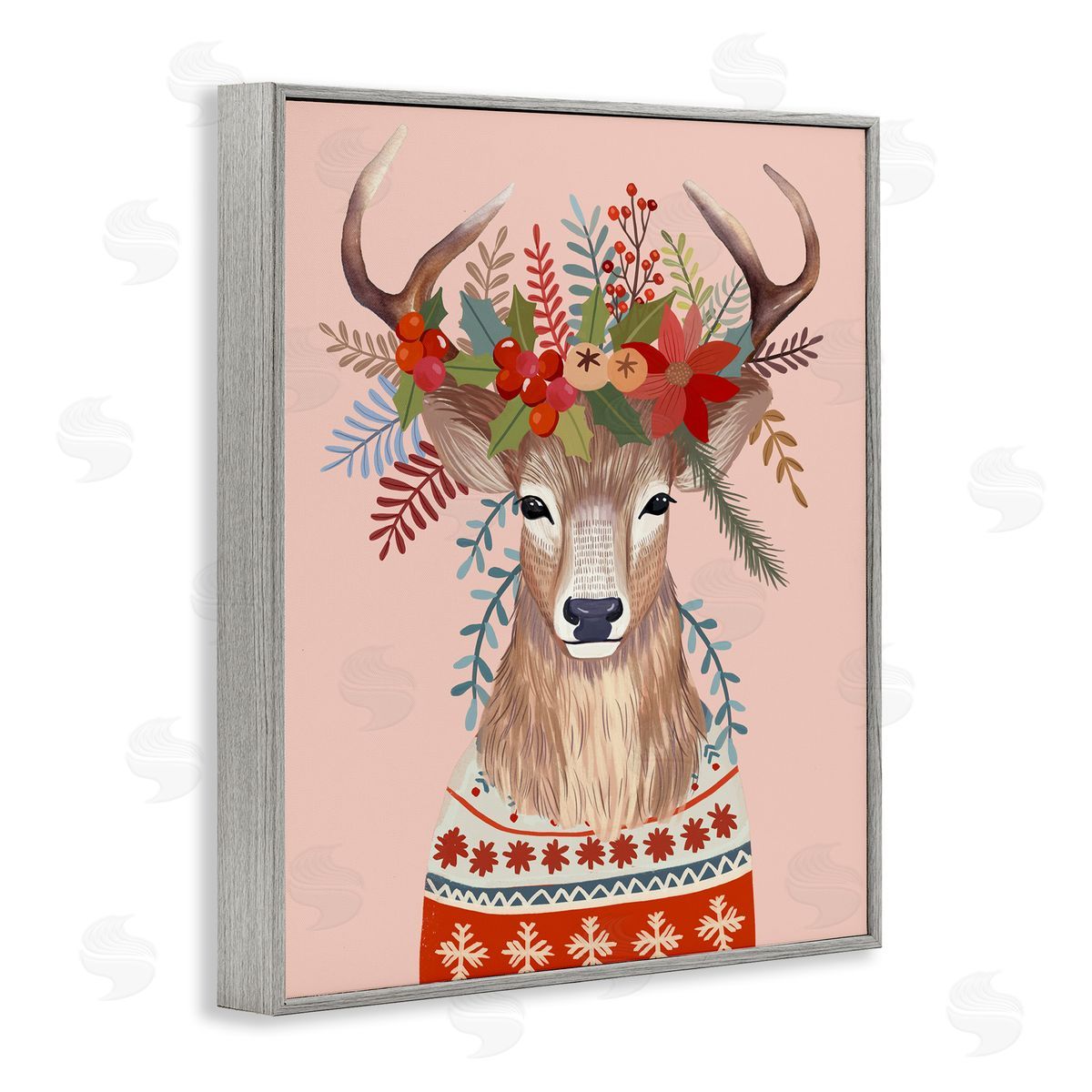 Mia Charro Festive Berries Reindeer Canvas Wall Art Print