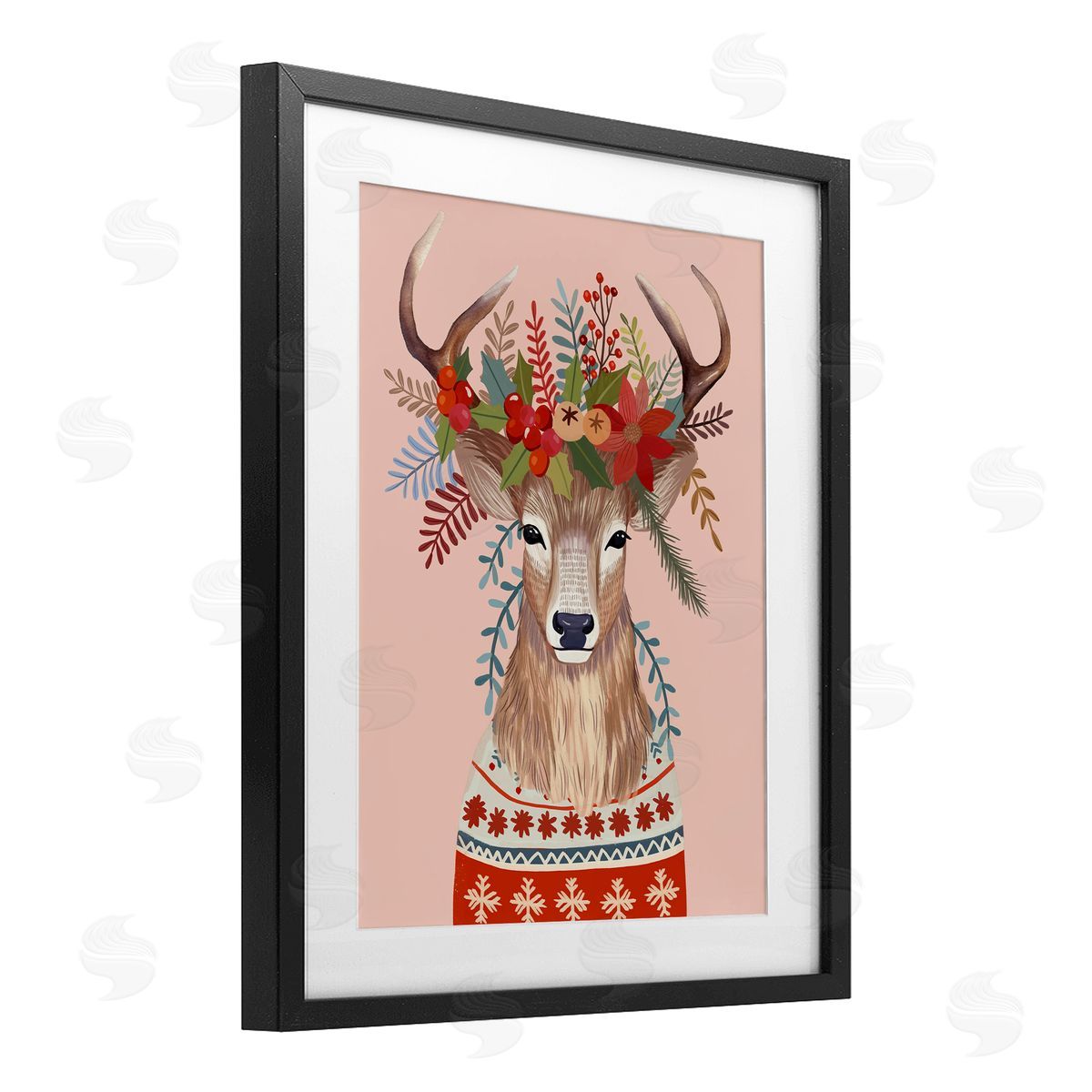 Mia Charro Festive Berries Reindeer Canvas Wall Art Print