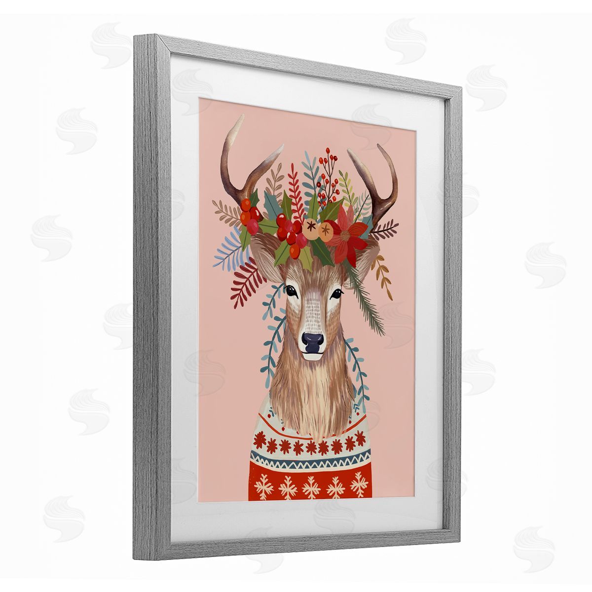 Mia Charro Festive Berries Reindeer Canvas Wall Art Print