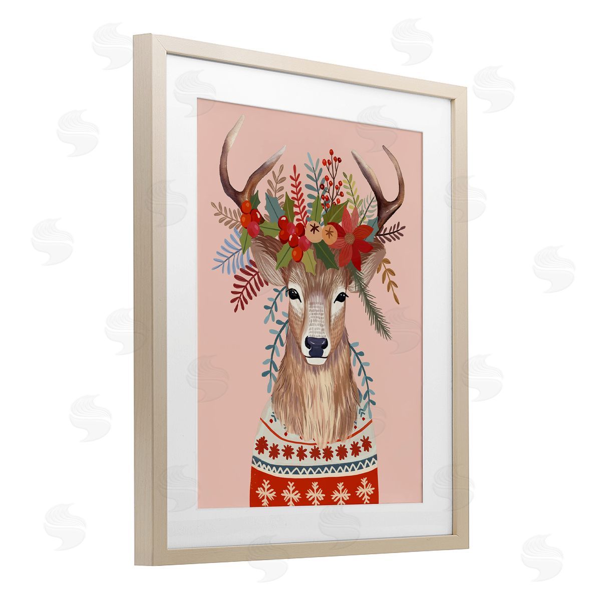 Mia Charro Festive Berries Reindeer Canvas Wall Art Print