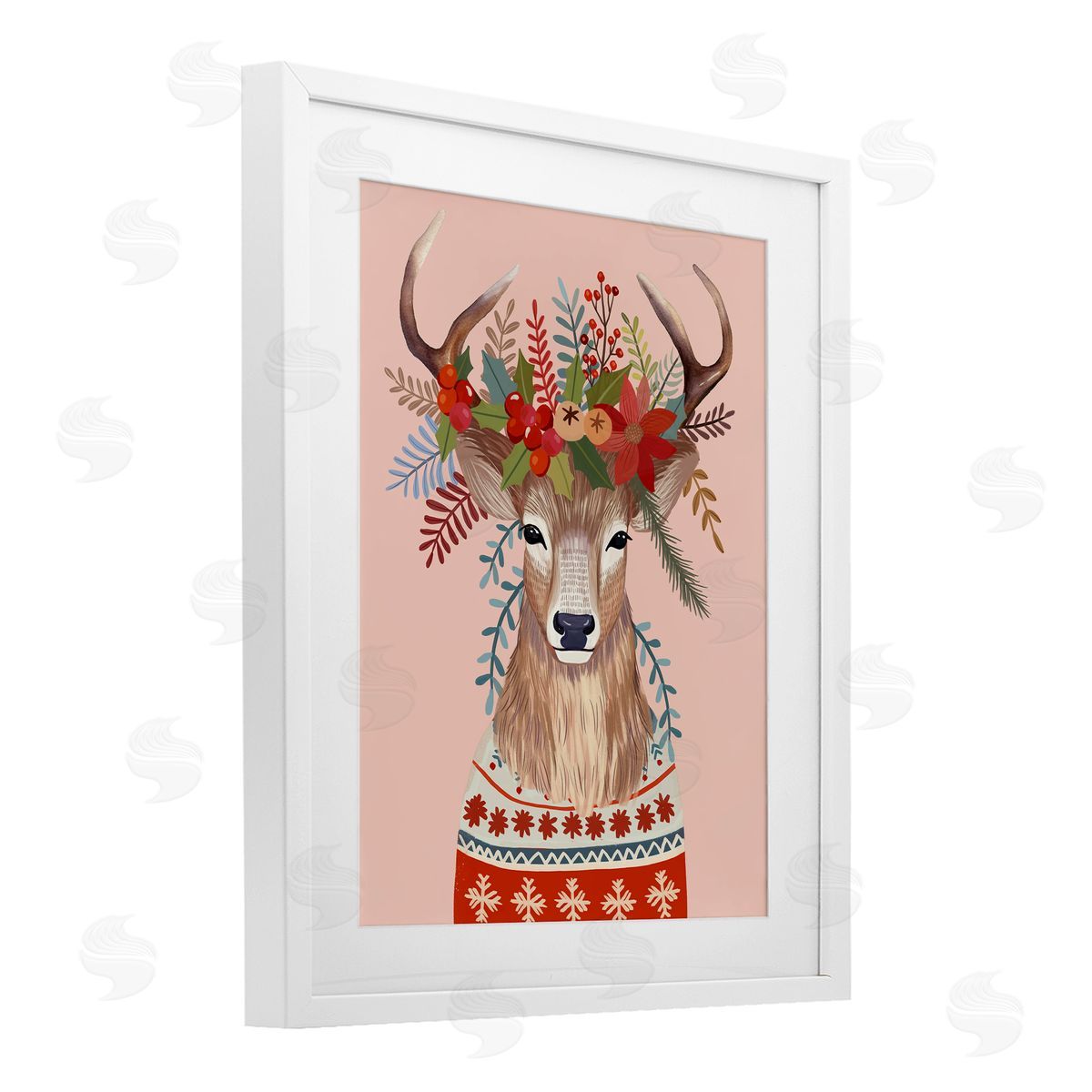 Mia Charro Festive Berries Reindeer Canvas Wall Art Print