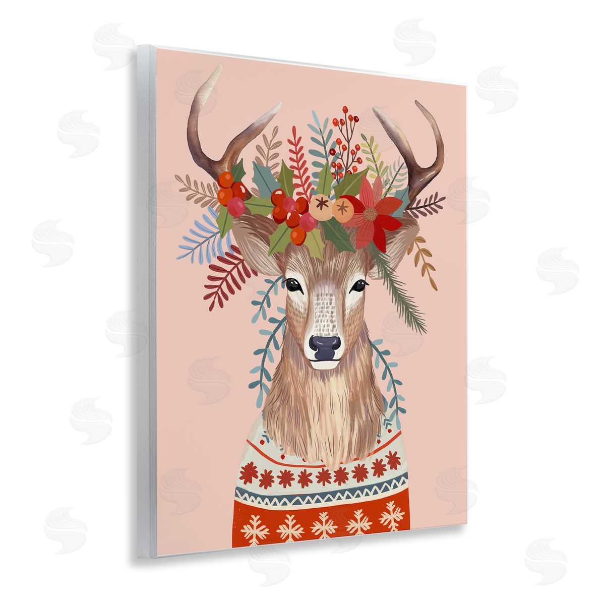 Mia Charro Festive Berries Reindeer Canvas Wall Art Print