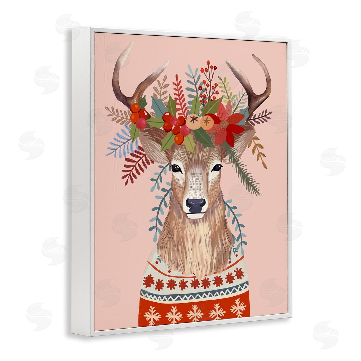 Mia Charro Festive Berries Reindeer Canvas Wall Art Print