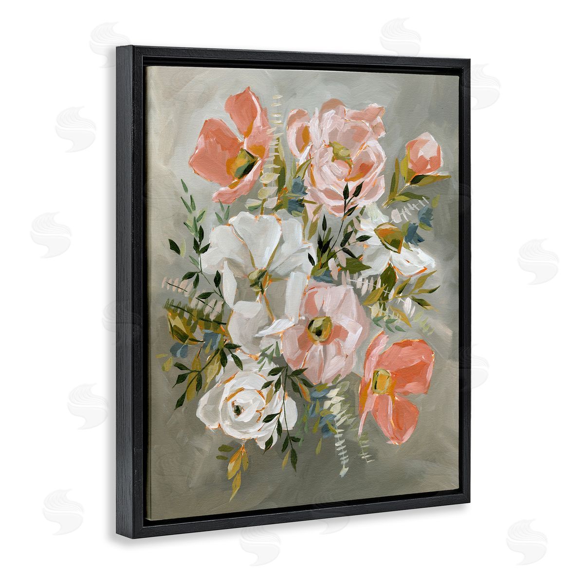 Annie Quigley Peachy Flowers on Grey Canvas Wall Art Print