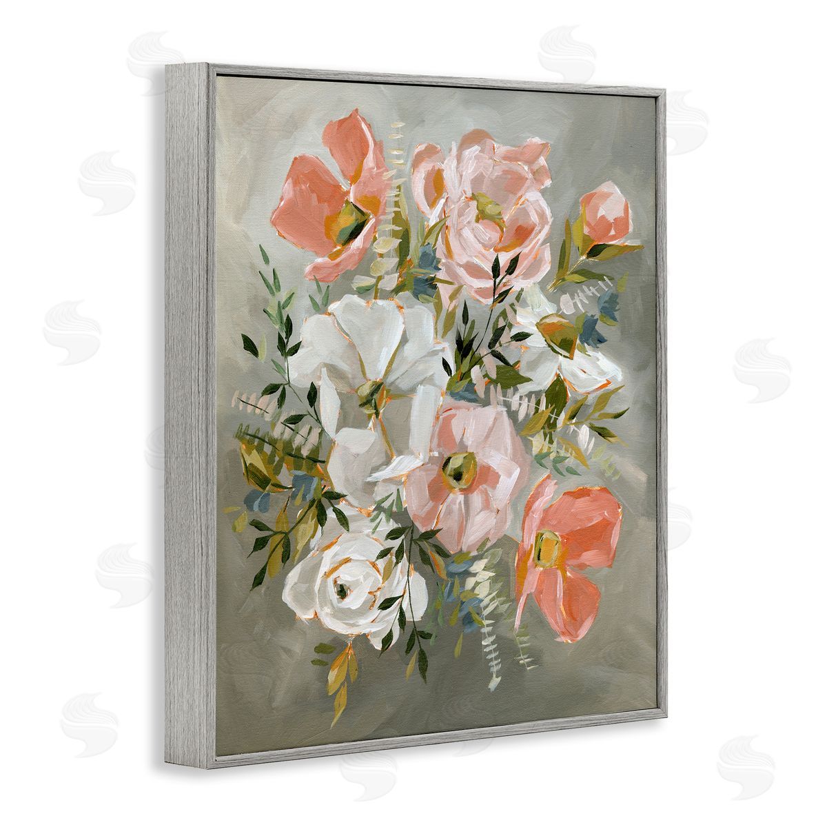 Annie Quigley Peachy Flowers on Grey Canvas Wall Art Print