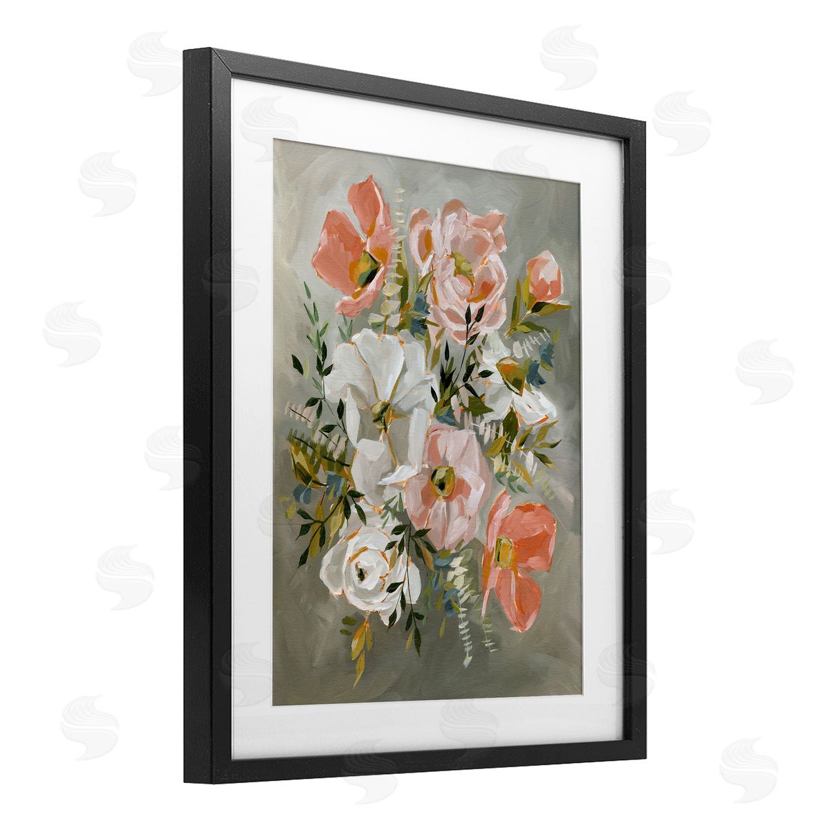 Annie Quigley Peachy Flowers on Grey Canvas Wall Art Print