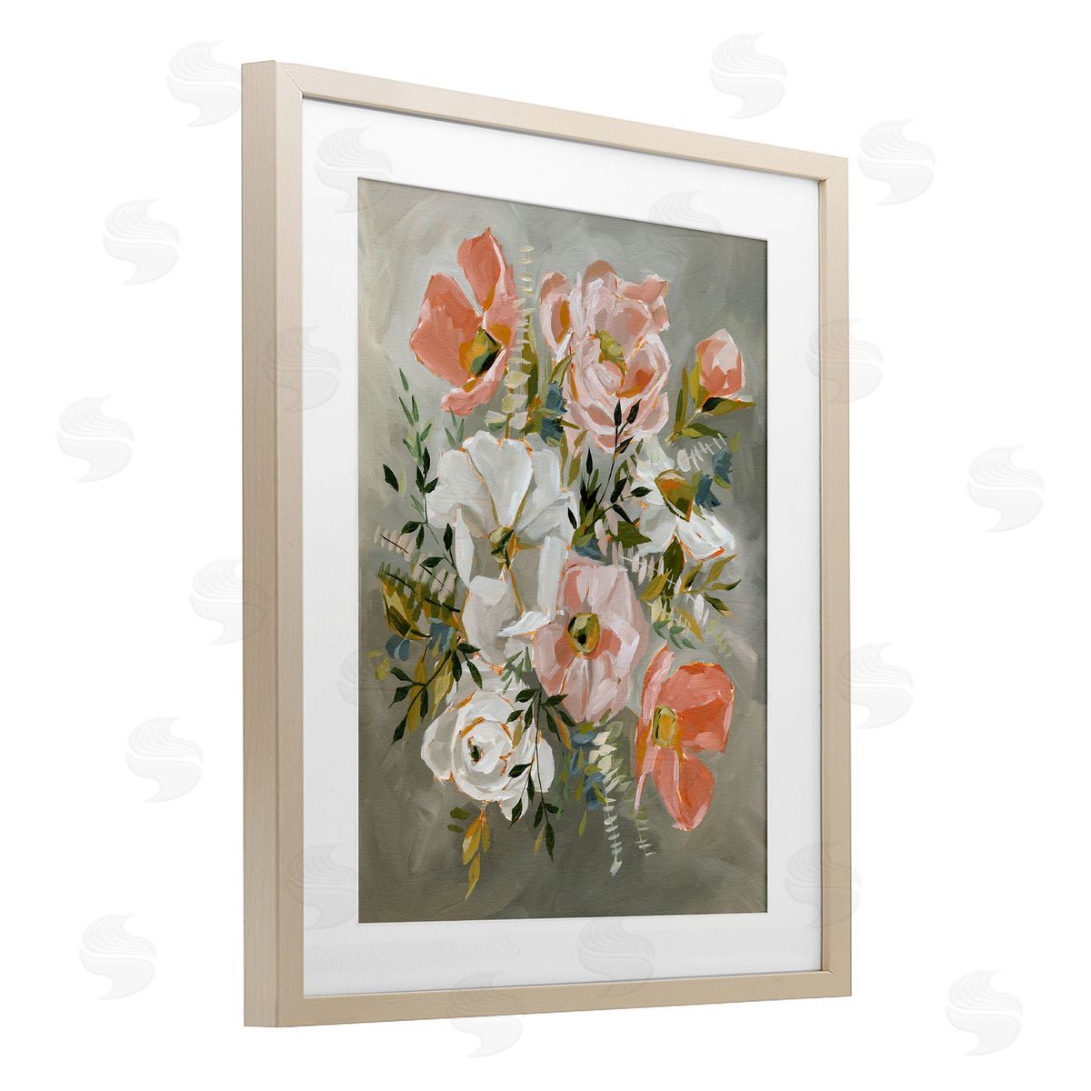 Annie Quigley Peachy Flowers on Grey Canvas Wall Art Print