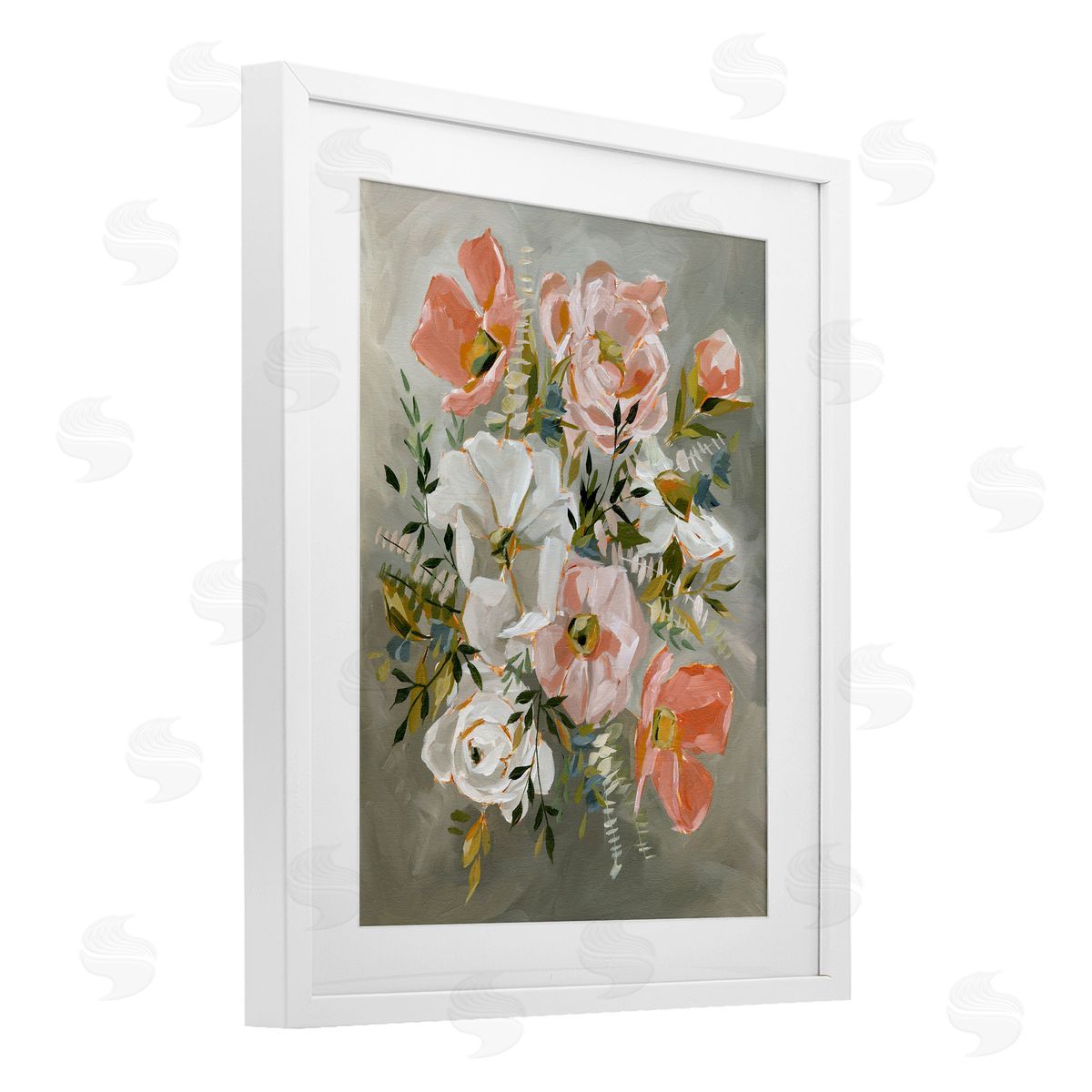 Annie Quigley Peachy Flowers on Grey Canvas Wall Art Print