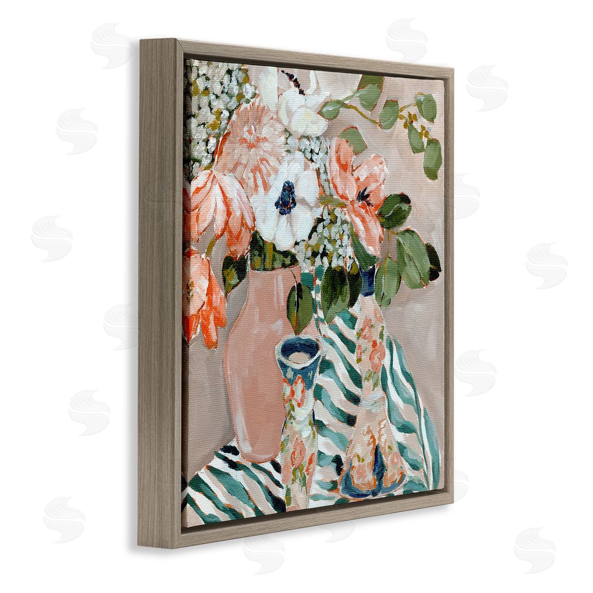 Annie Quigley Rosy Florals with Stripes Canvas Wall Art Print