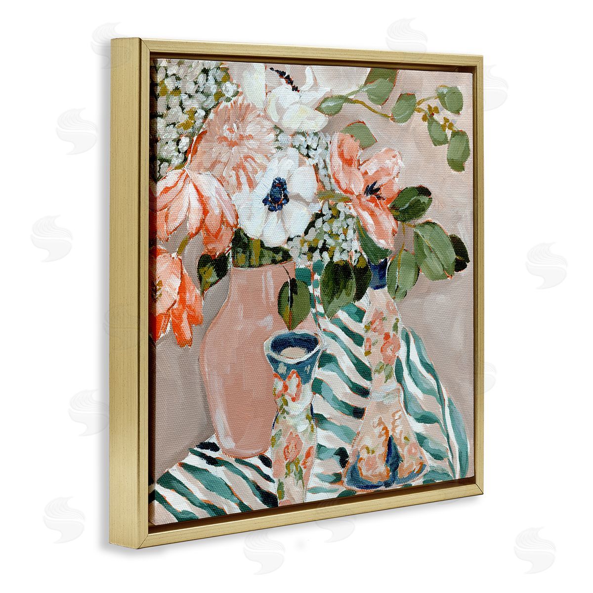 Annie Quigley Rosy Florals with Stripes Canvas Wall Art Print