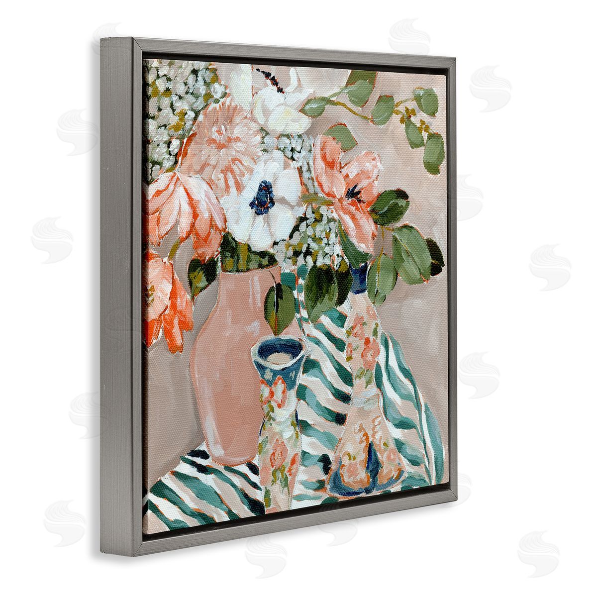 Annie Quigley Rosy Florals with Stripes Canvas Wall Art Print