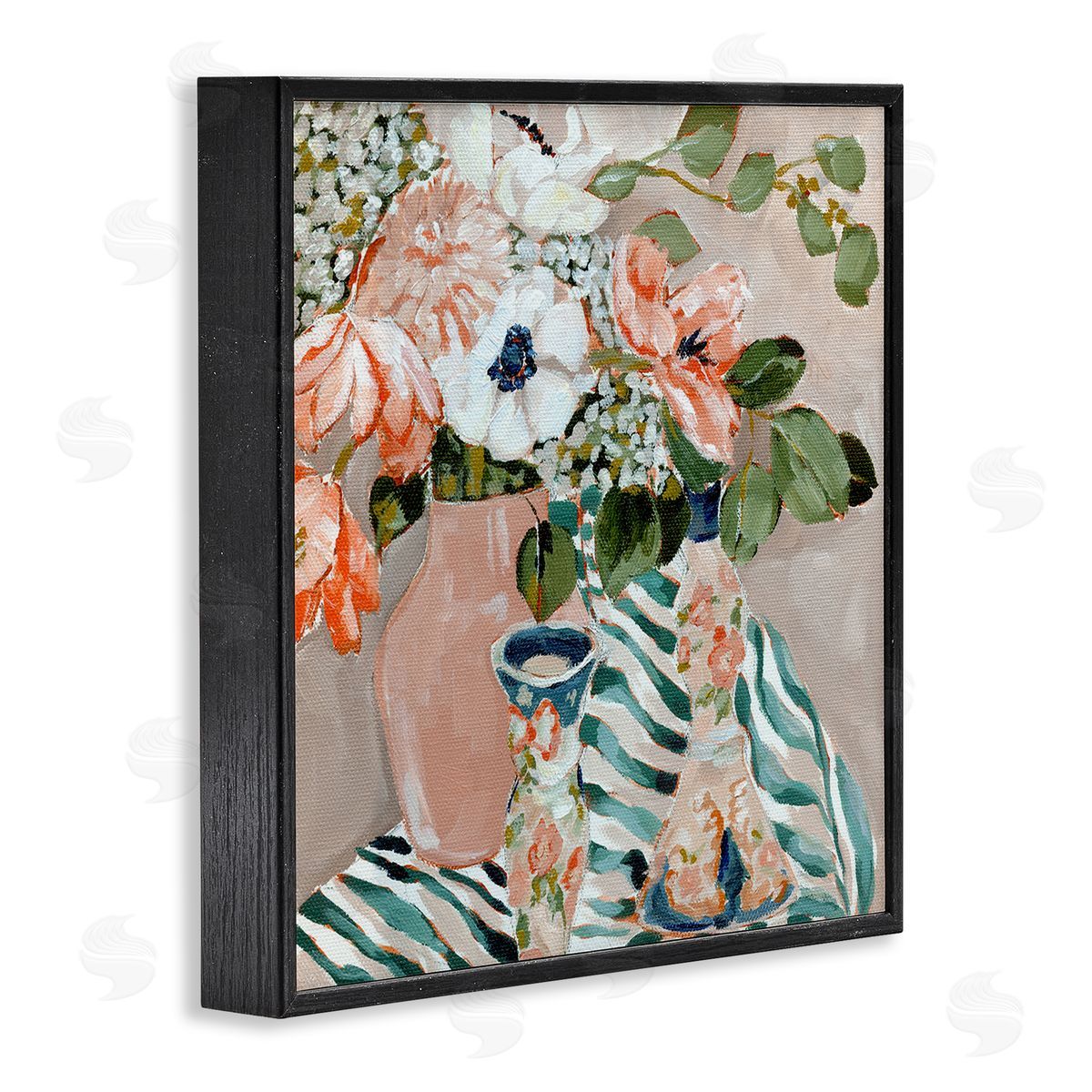 Annie Quigley Rosy Florals with Stripes Canvas Wall Art Print