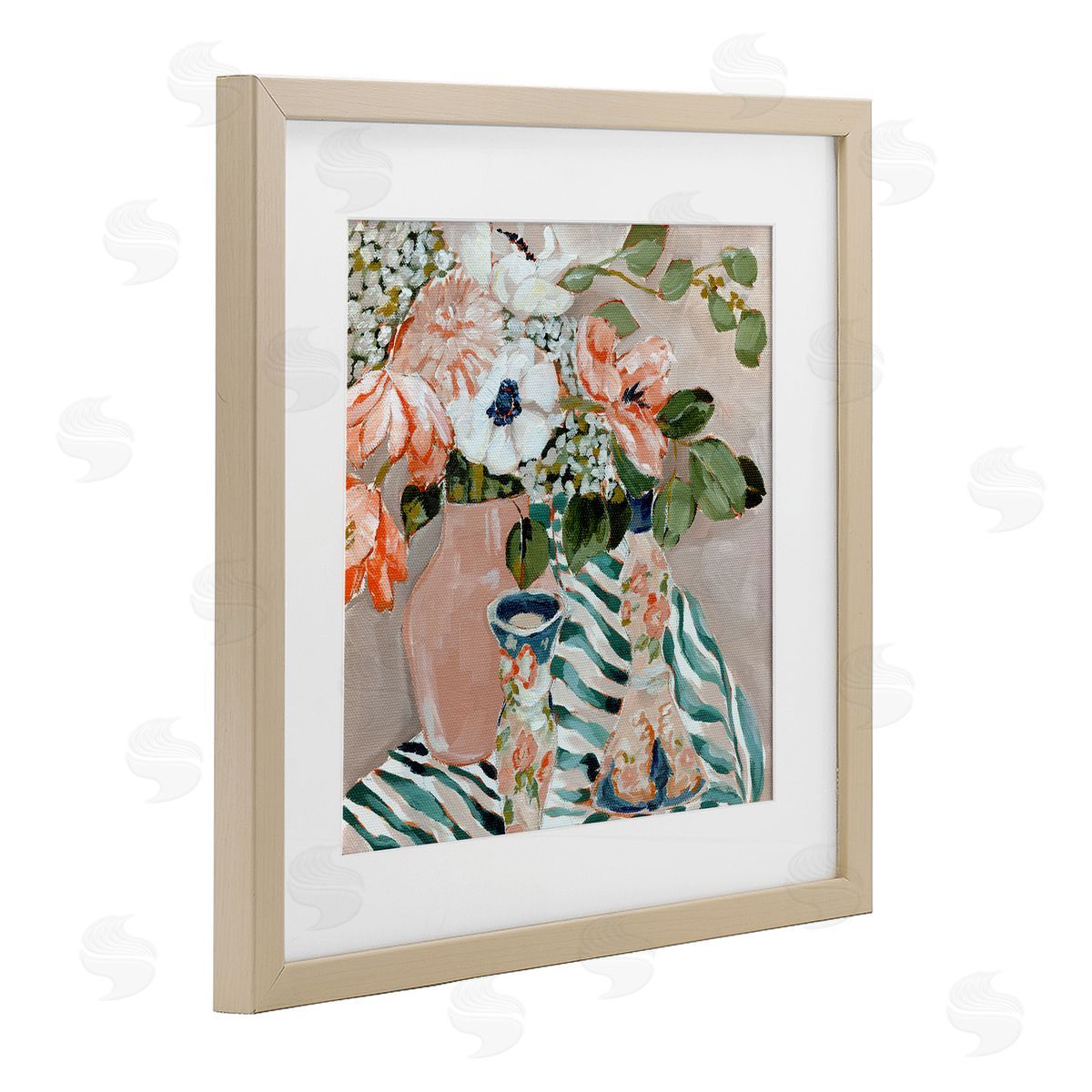 Annie Quigley Rosy Florals with Stripes Canvas Wall Art Print