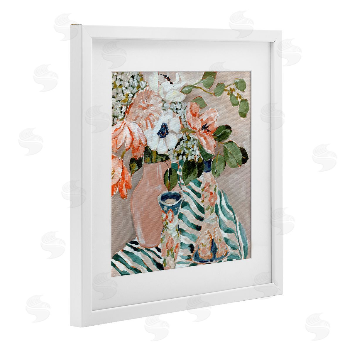 Annie Quigley Rosy Florals with Stripes Canvas Wall Art Print