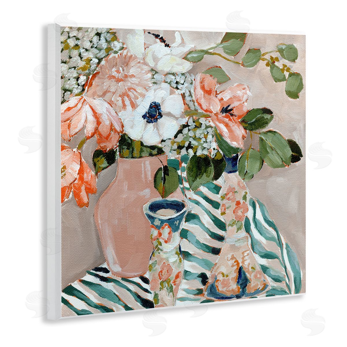 Annie Quigley Rosy Florals with Stripes Canvas Wall Art Print
