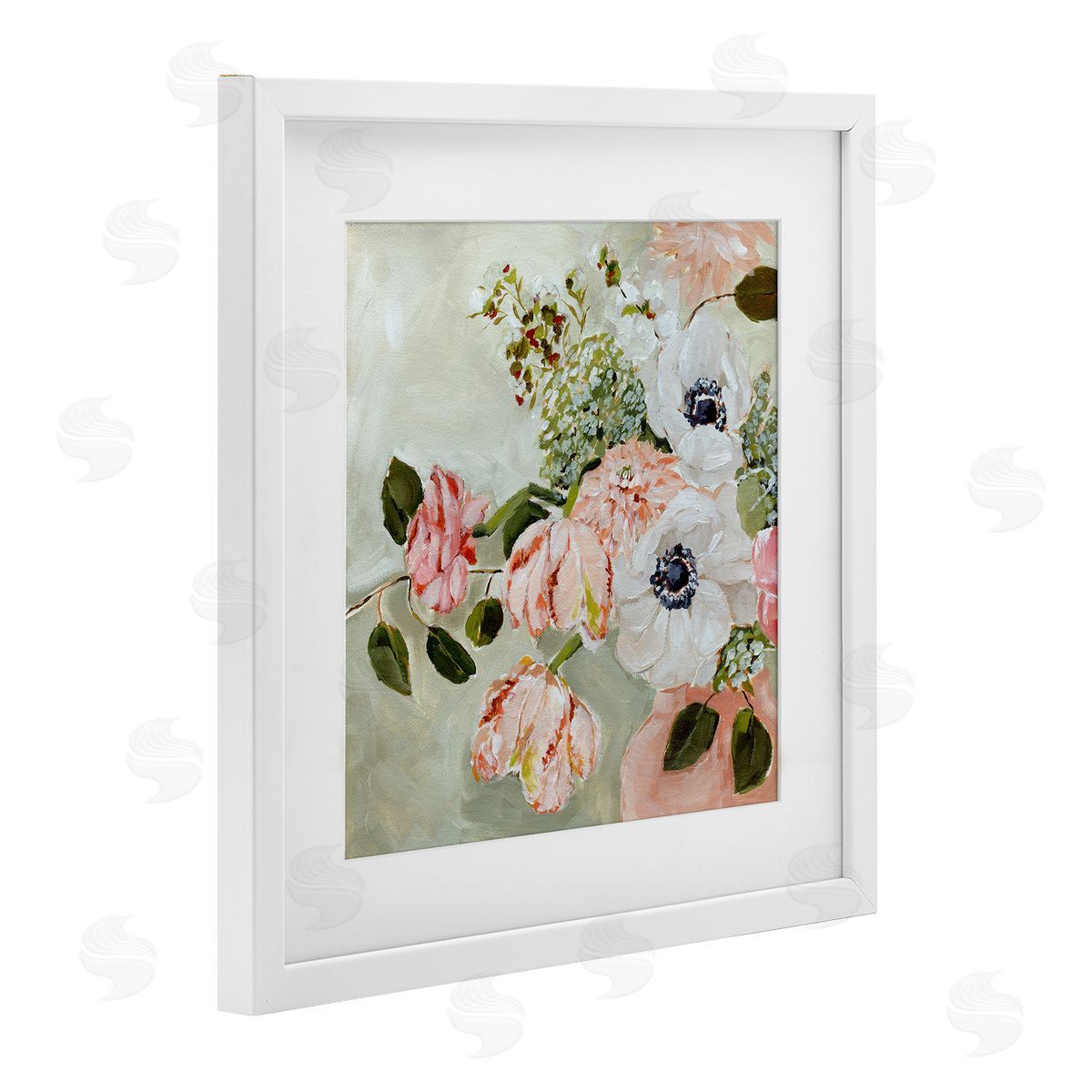 Annie Quigley Subtle Spring Pink & White Flowers Canvas Wall Art Print