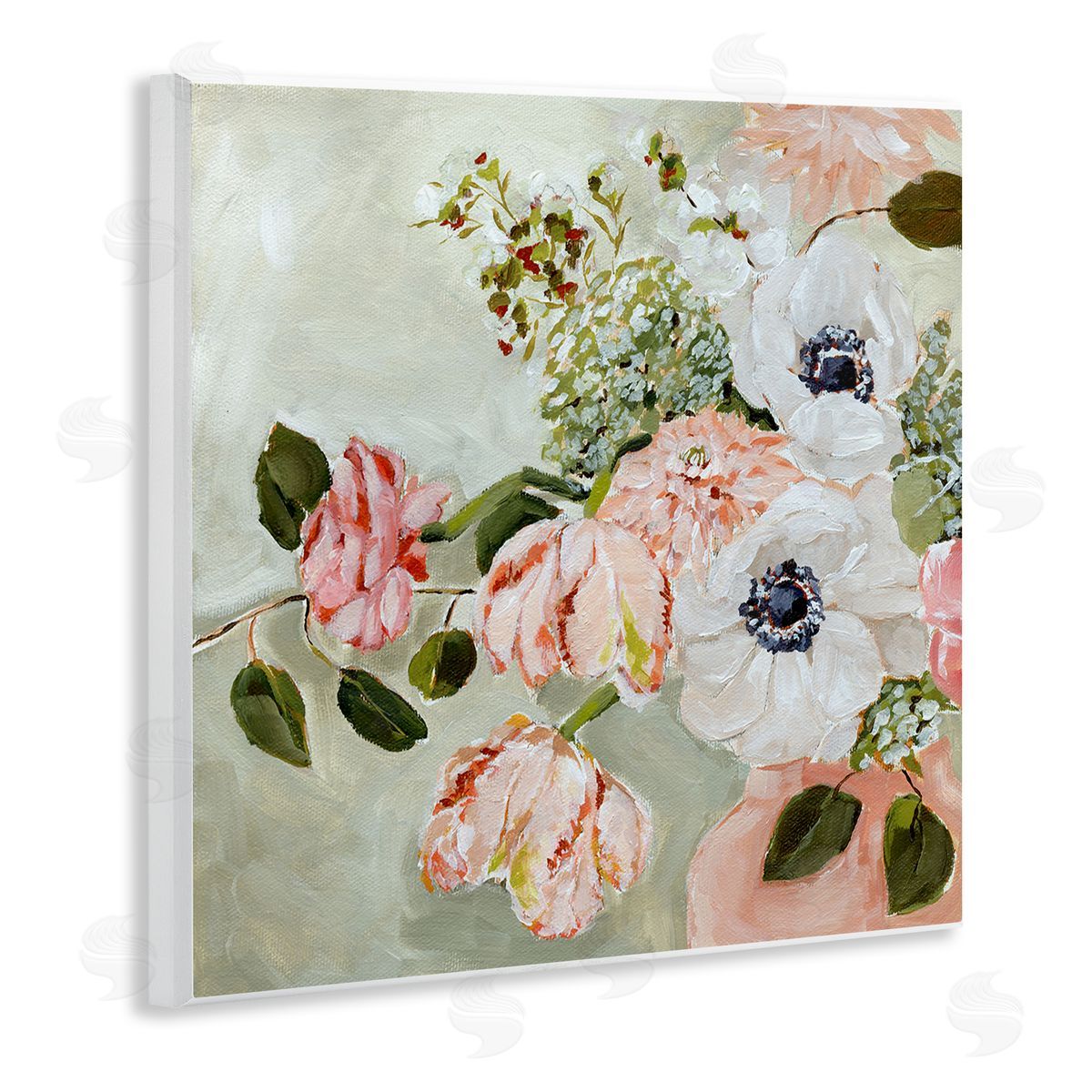 Annie Quigley Subtle Spring Pink & White Flowers Canvas Wall Art Print