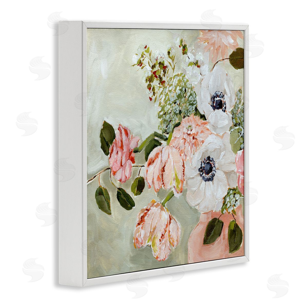 Annie Quigley Subtle Spring Pink & White Flowers Canvas Wall Art Print