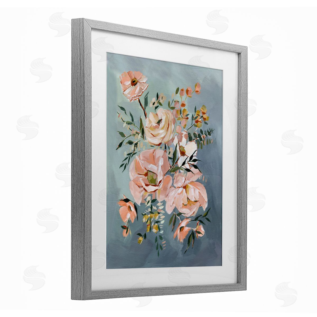 Annie Quigley Brushed Roses on Blue Canvas Wall Art Print