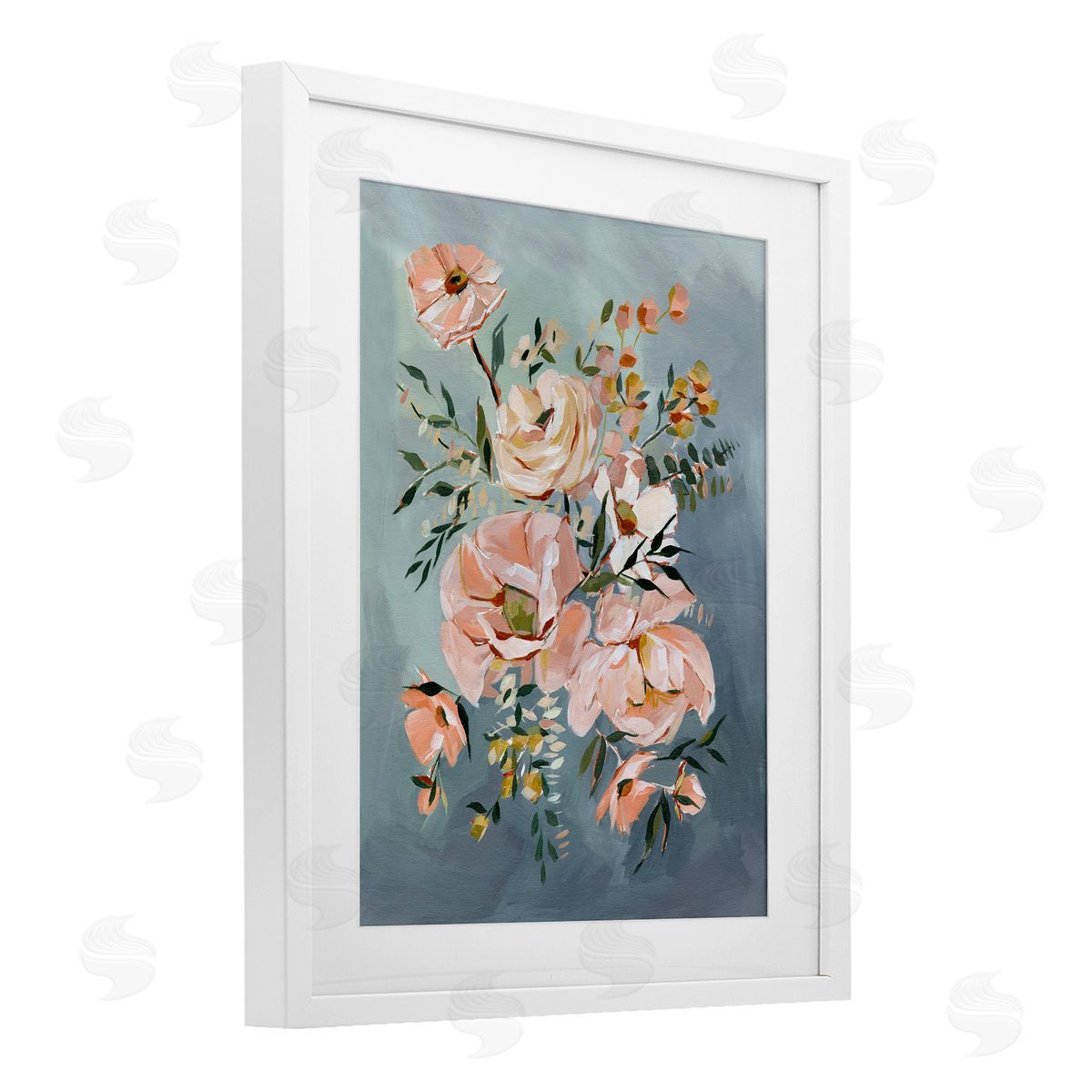 Annie Quigley Brushed Roses on Blue Canvas Wall Art Print