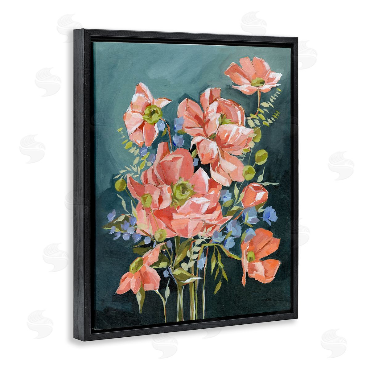Annie Quigley Rich Pink Flowers on Blue Canvas Wall Art Print
