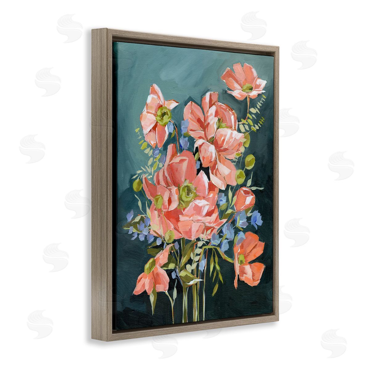 Annie Quigley Rich Pink Flowers on Blue Canvas Wall Art Print