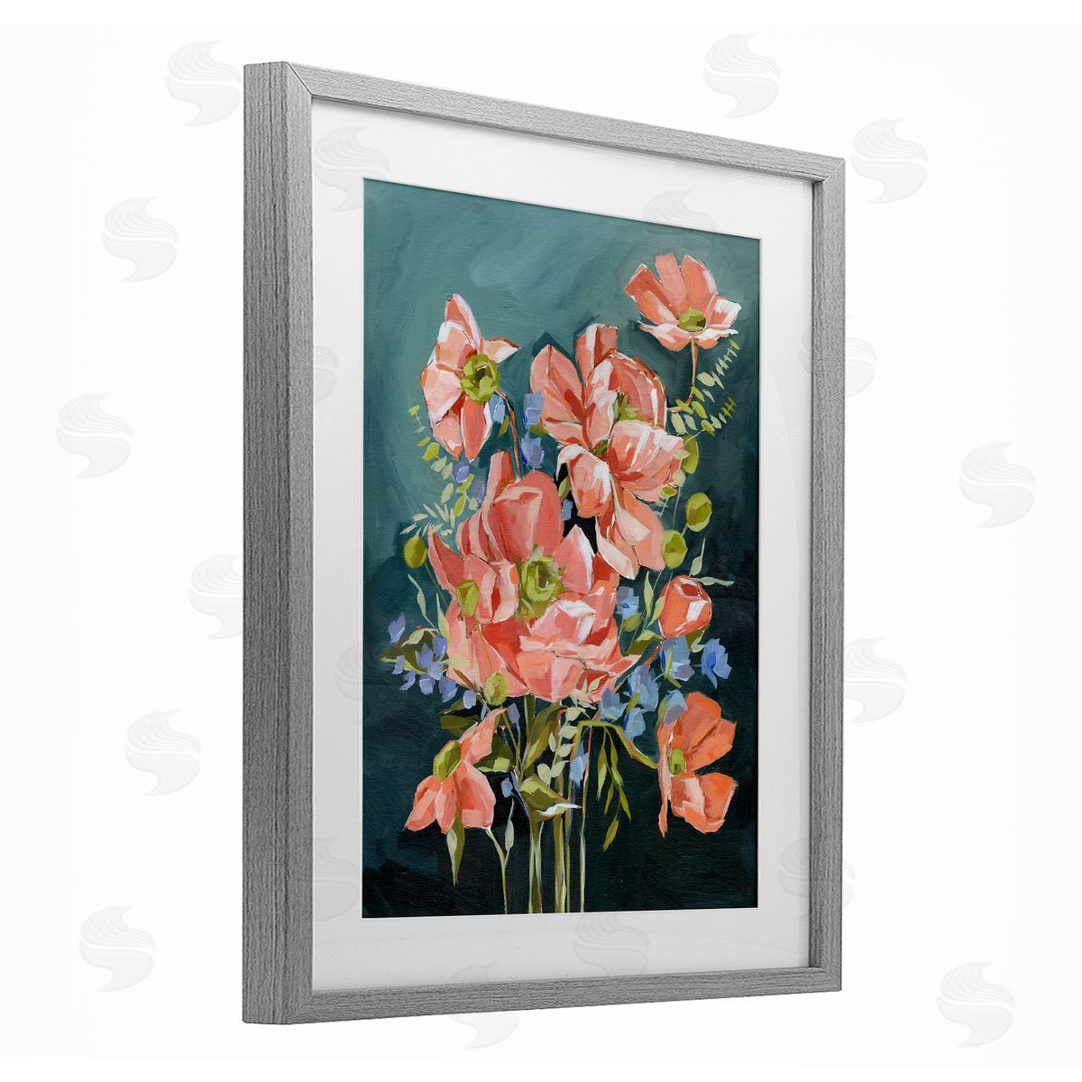 Annie Quigley Rich Pink Flowers on Blue Canvas Wall Art Print
