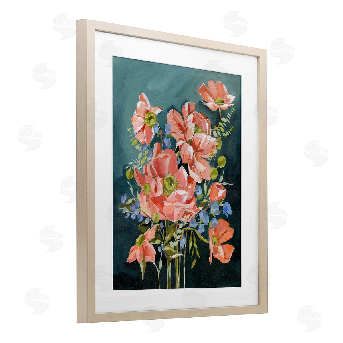 Annie Quigley Rich Pink Flowers on Blue Canvas Wall Art Print