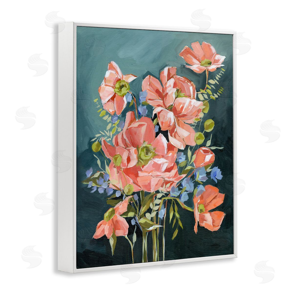 Annie Quigley Rich Pink Flowers on Blue Canvas Wall Art Print