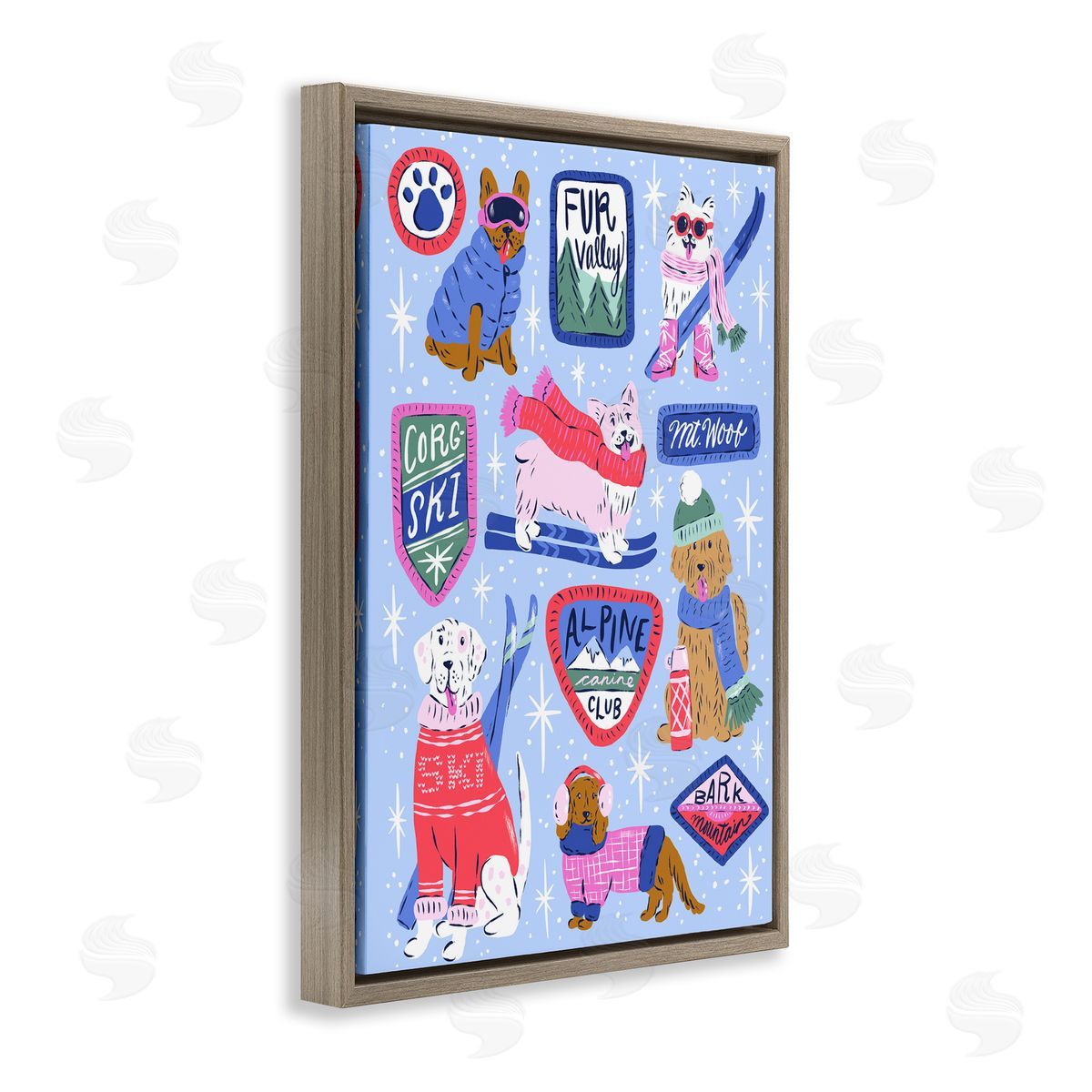 Krissy Mast Winter Ski Dogs Collage Canvas Wall Art Print