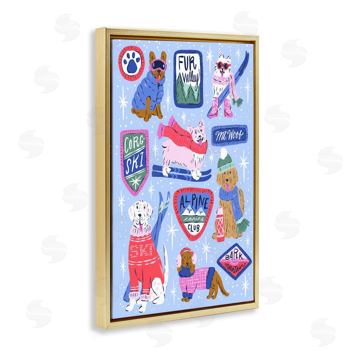 Krissy Mast Winter Ski Dogs Collage Canvas Wall Art Print