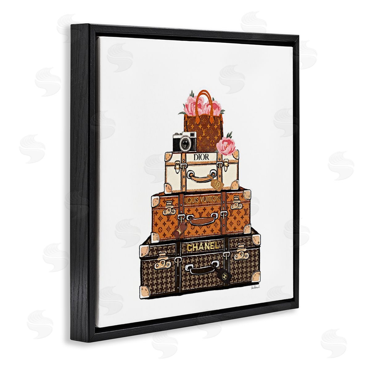 Amanda Greenwood Luggage with Flowers & Camera Canvas Wall Art Print