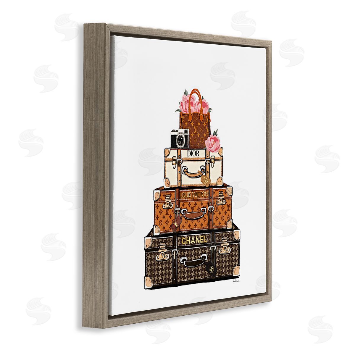 Amanda Greenwood Luggage with Flowers & Camera Canvas Wall Art Print