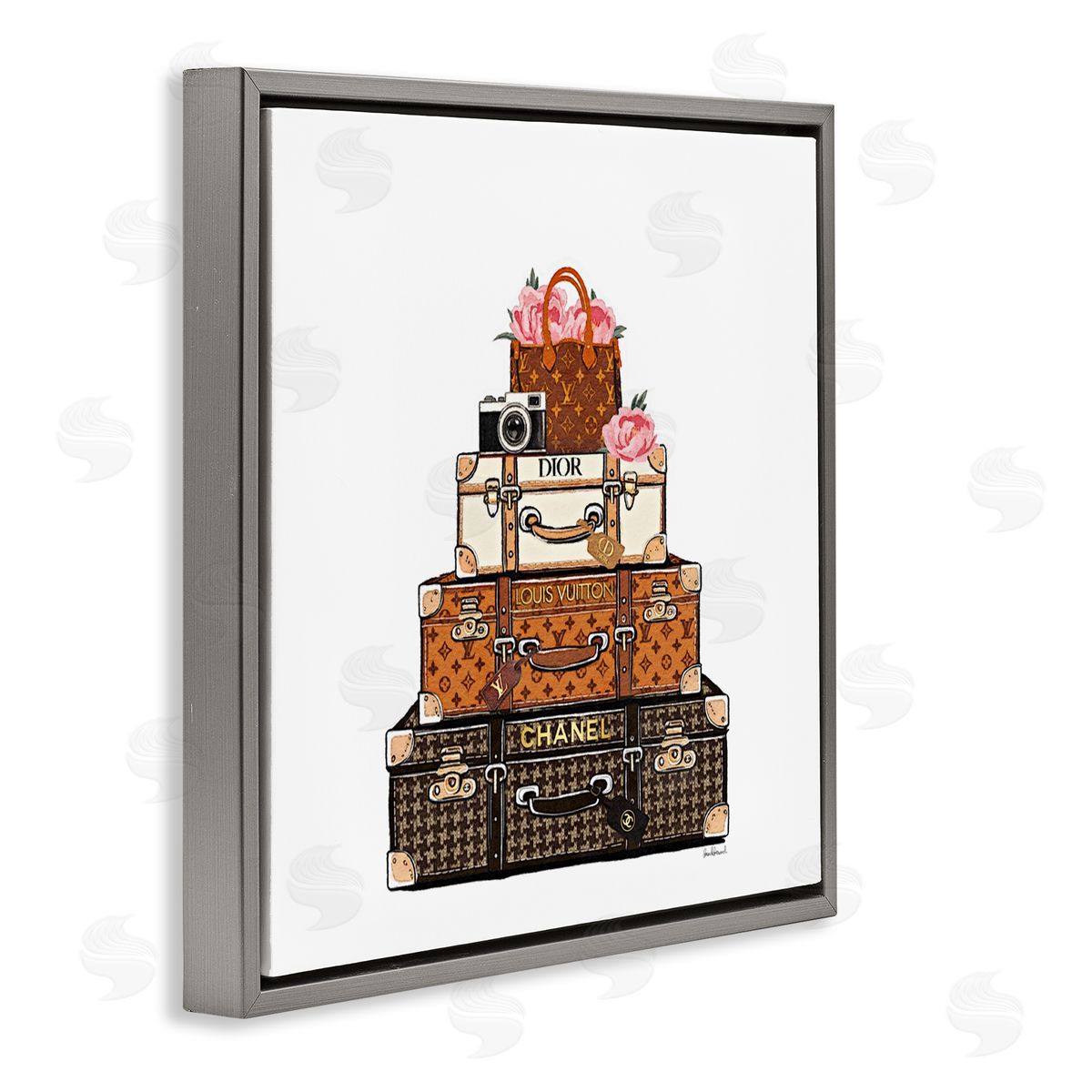 Amanda Greenwood Luggage with Flowers & Camera Canvas Wall Art Print