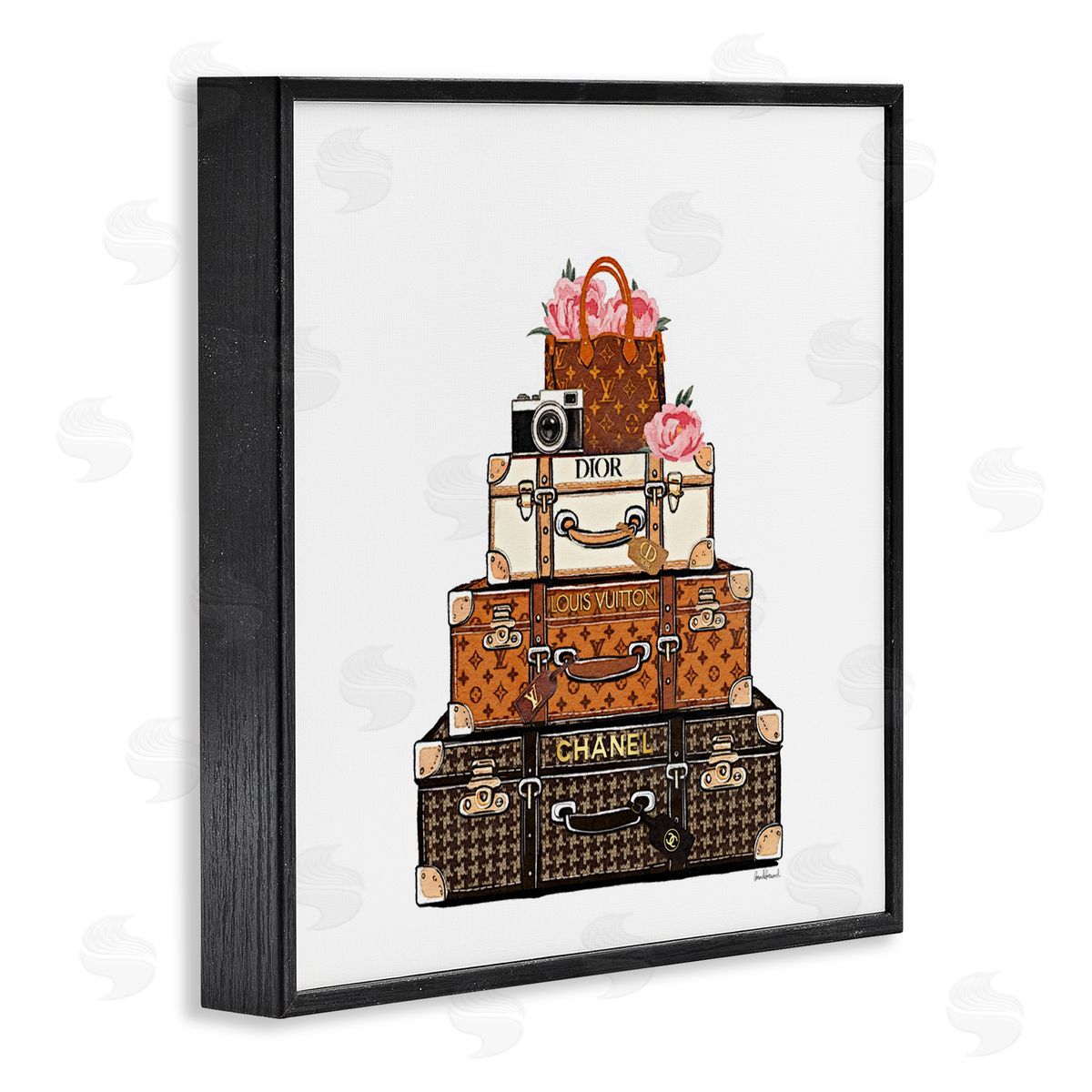 Amanda Greenwood Luggage with Flowers & Camera Canvas Wall Art Print