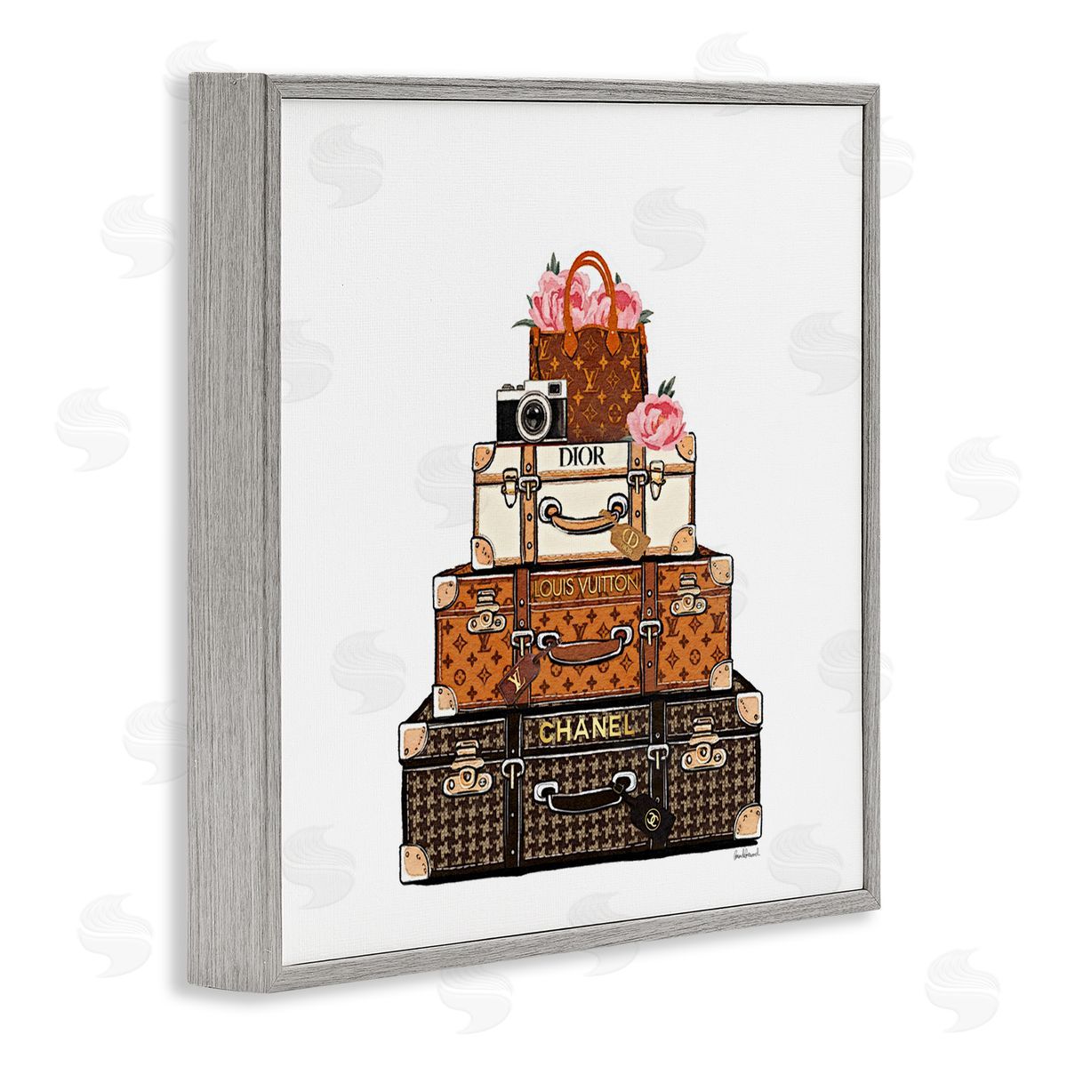 Amanda Greenwood Luggage with Flowers & Camera Canvas Wall Art Print