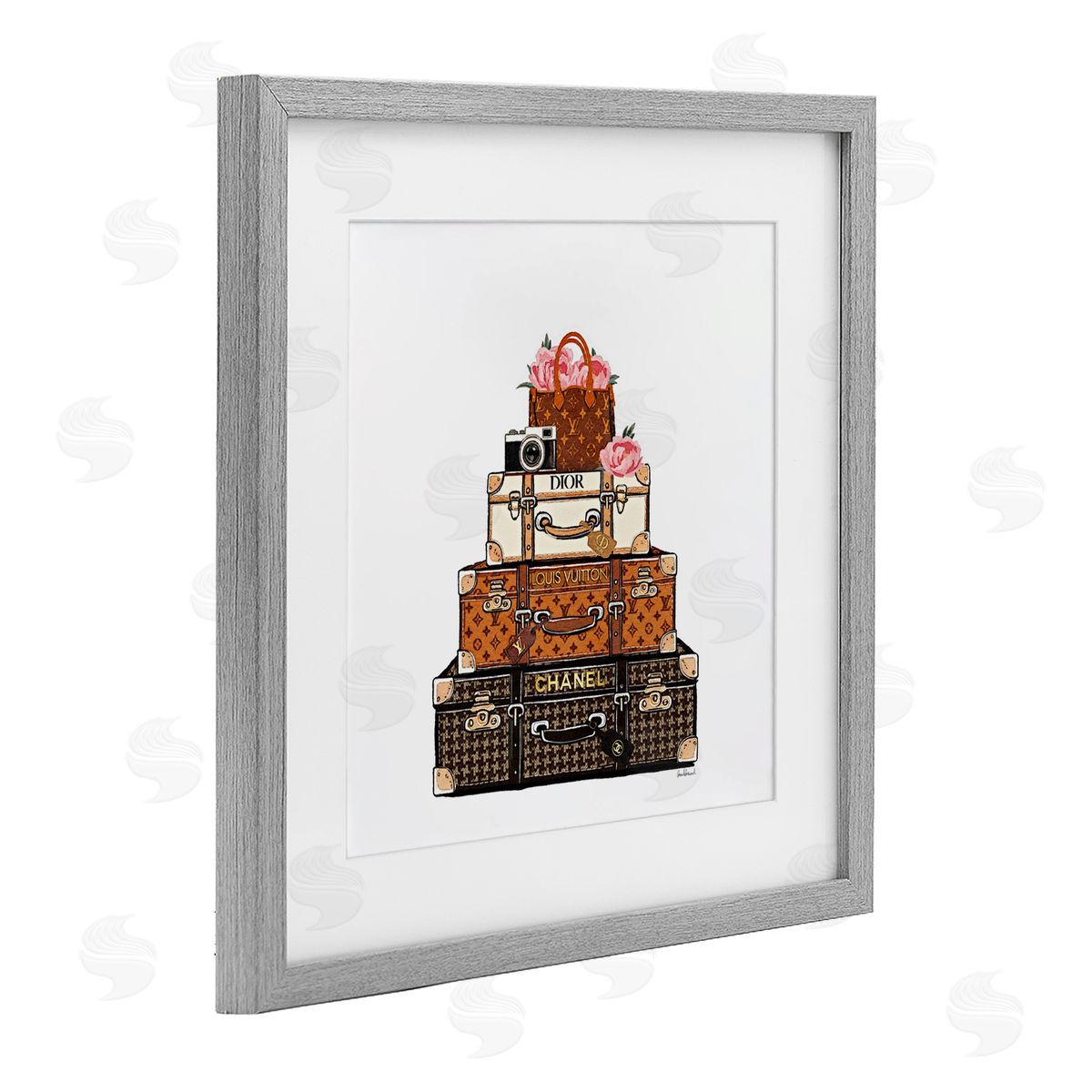Amanda Greenwood Luggage with Flowers & Camera Canvas Wall Art Print