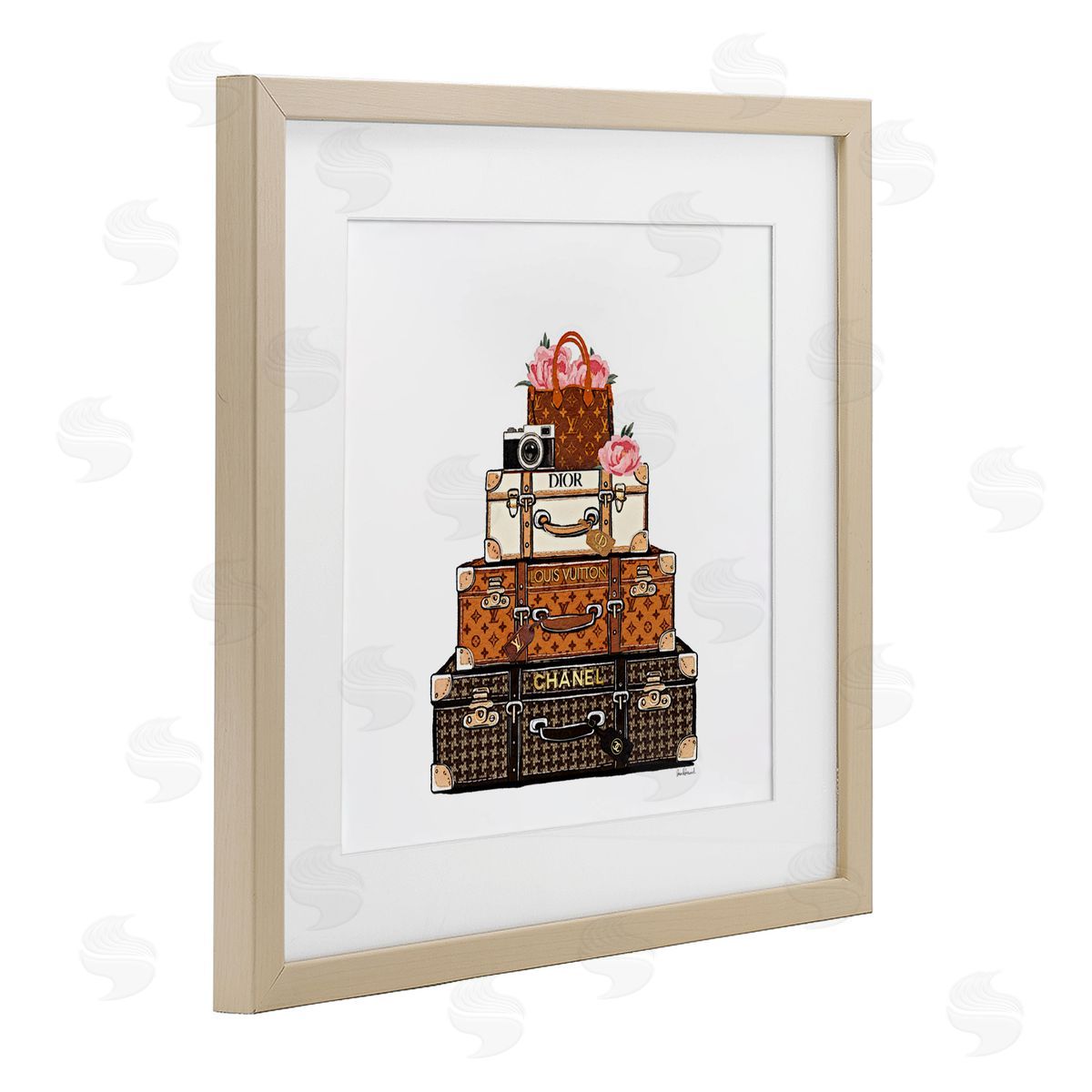 Amanda Greenwood Luggage with Flowers & Camera Canvas Wall Art Print