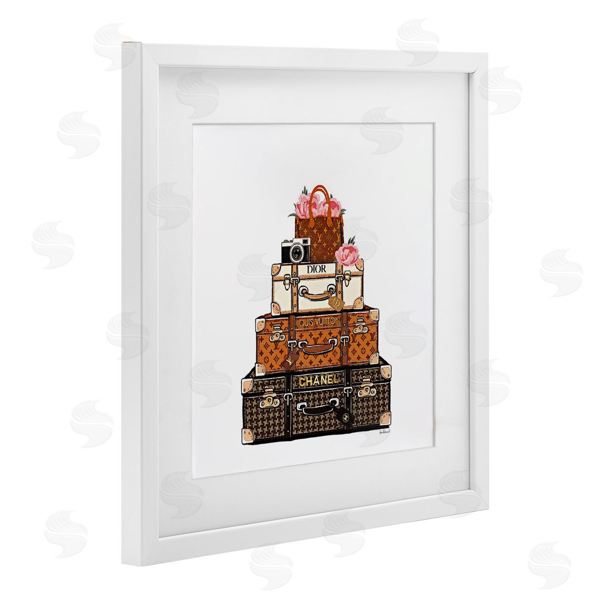 Amanda Greenwood Luggage with Flowers & Camera Canvas Wall Art Print