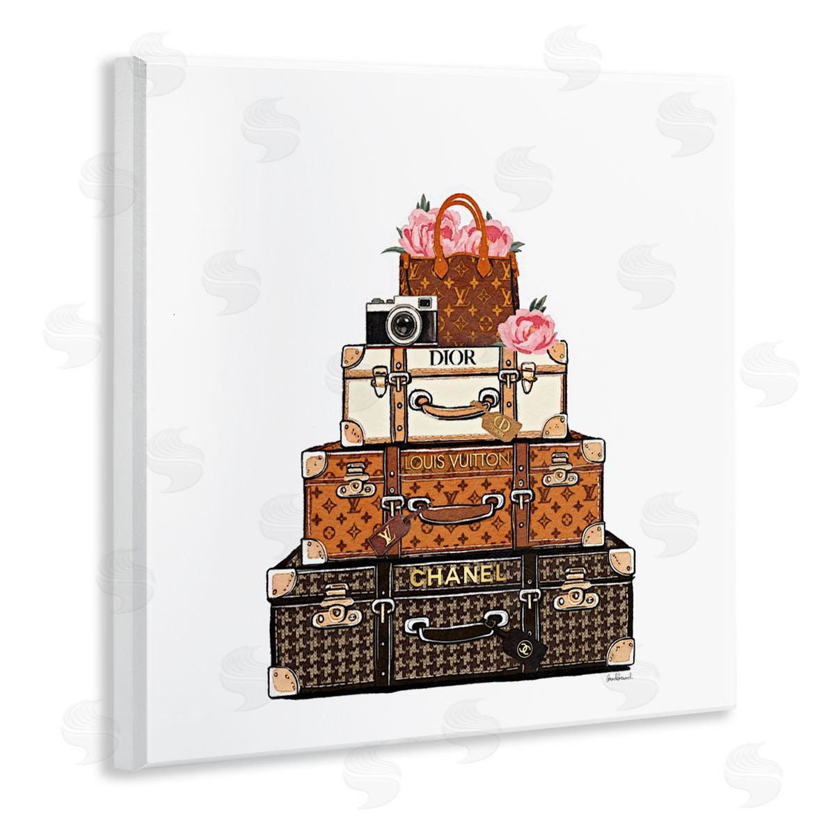 Amanda Greenwood Luggage with Flowers & Camera Canvas Wall Art Print