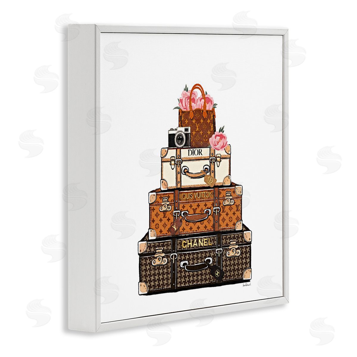 Amanda Greenwood Luggage with Flowers & Camera Canvas Wall Art Print