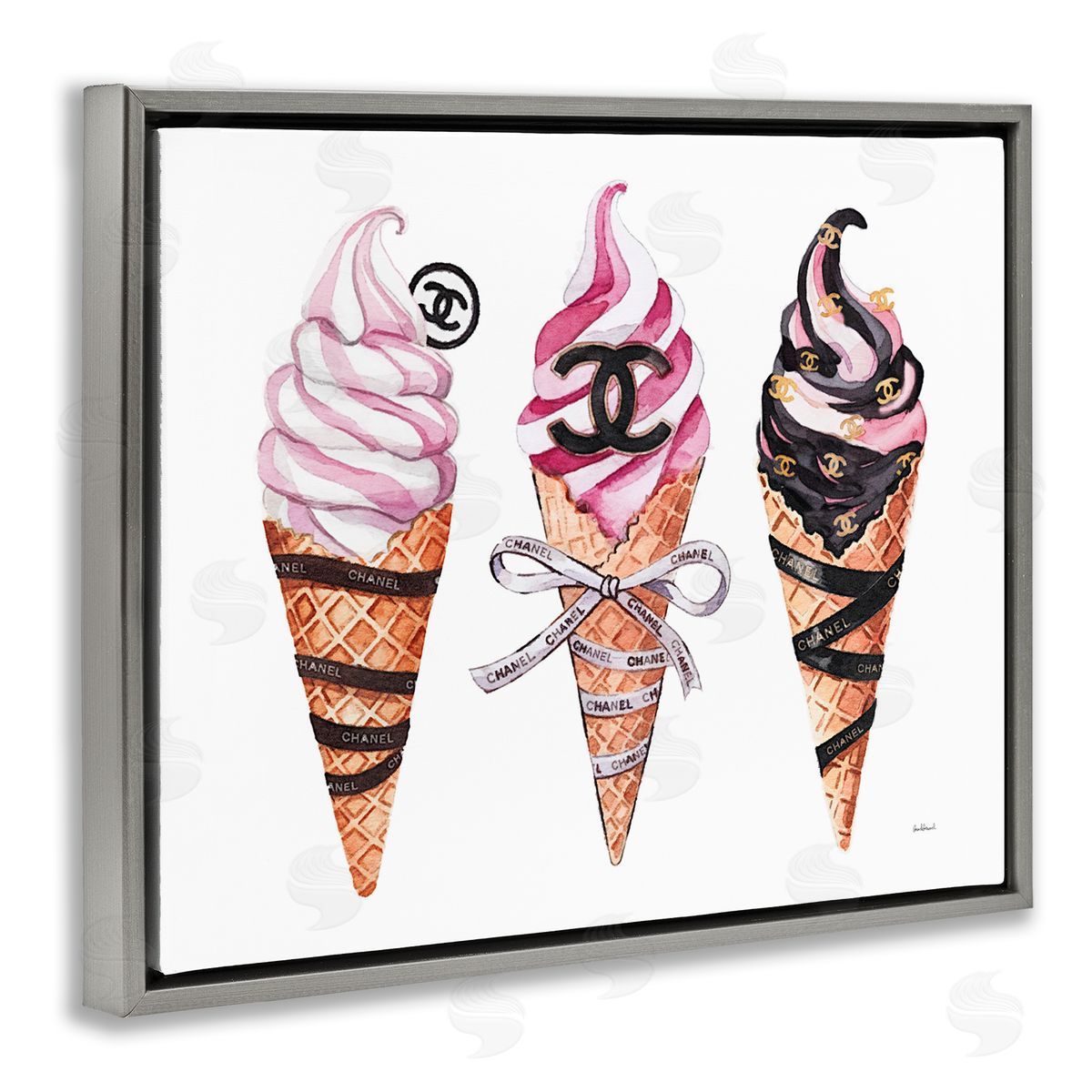 Amanda Greenwood Pink Glam Ice Cream Trio Canvas Wall Art Print