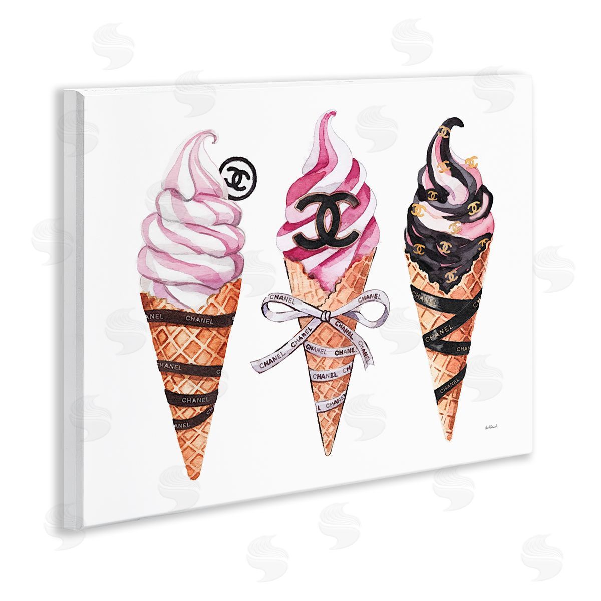 Amanda Greenwood Pink Glam Ice Cream Trio Canvas Wall Art Print