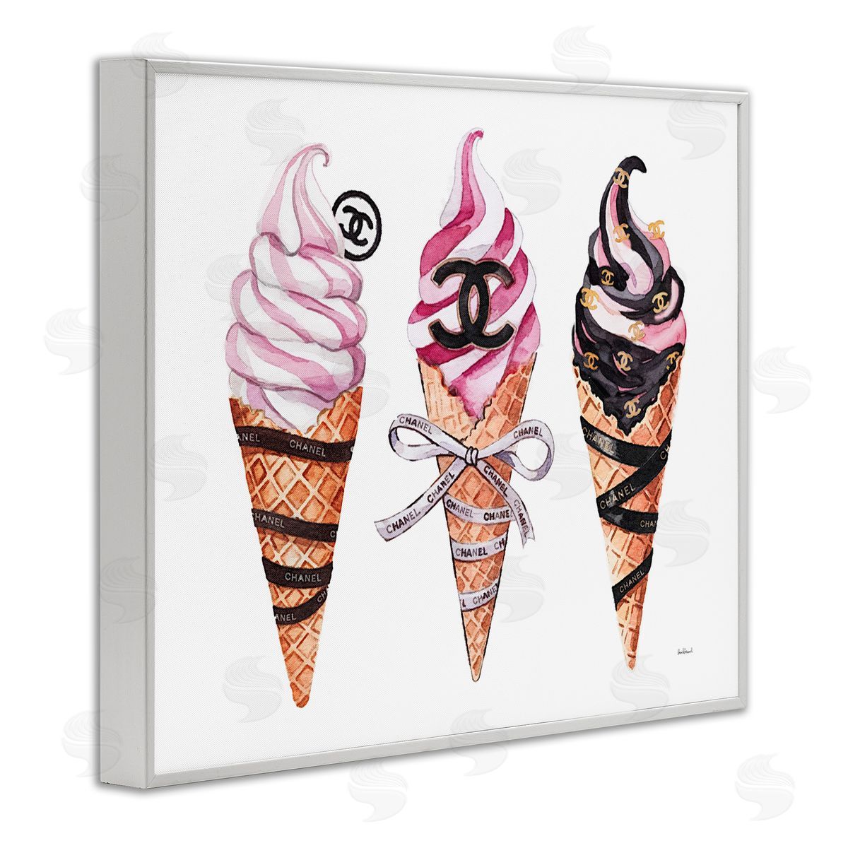 Amanda Greenwood Pink Glam Ice Cream Trio Canvas Wall Art Print