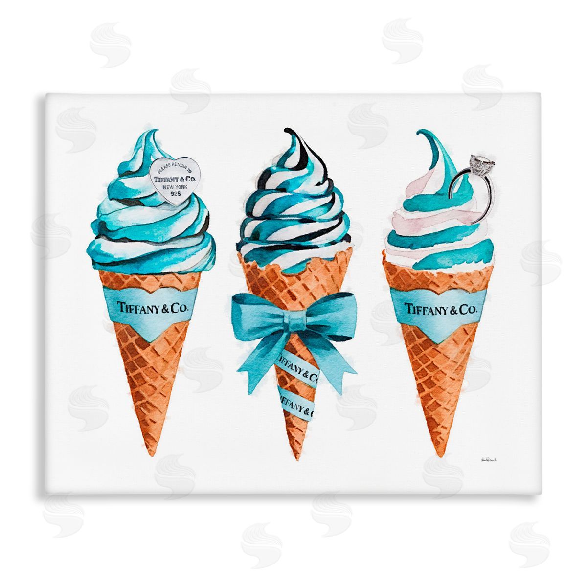 Amanda Greenwood Blue Glam Ice Cream Cones Canvas Wall Art Print