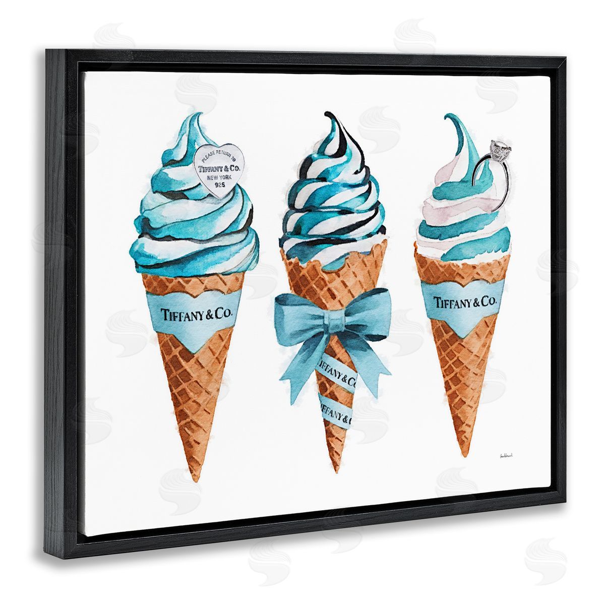 Amanda Greenwood Blue Glam Ice Cream Cones Canvas Wall Art Print